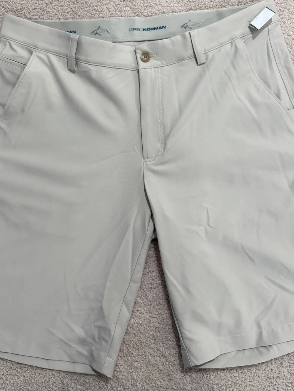 Greg Norman ML75 Golf Shorts Men’s 34 Khaki Stretch Performance